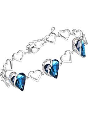 Women's Blue Heart Brass Healing Stone Crystal Healing Stone Crystal Bracelet